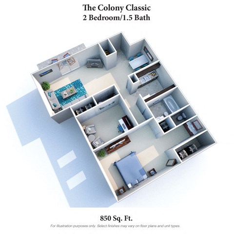 2 bed 1 bath floor plan A at Miamisburg by the Mall, Miamisburg